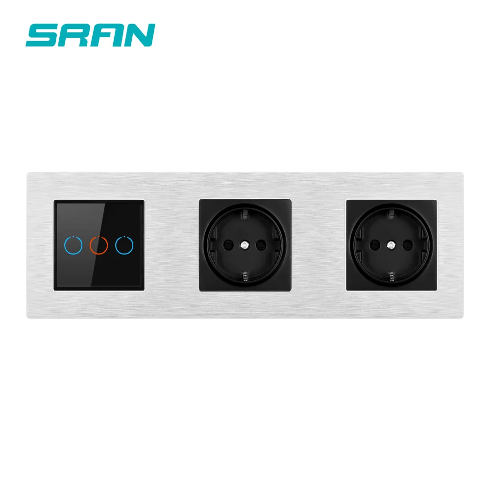 Сенсорный выключатель SRAN розетка с usb черная алюминиевая панель 3 рамами 258*86220 в 16