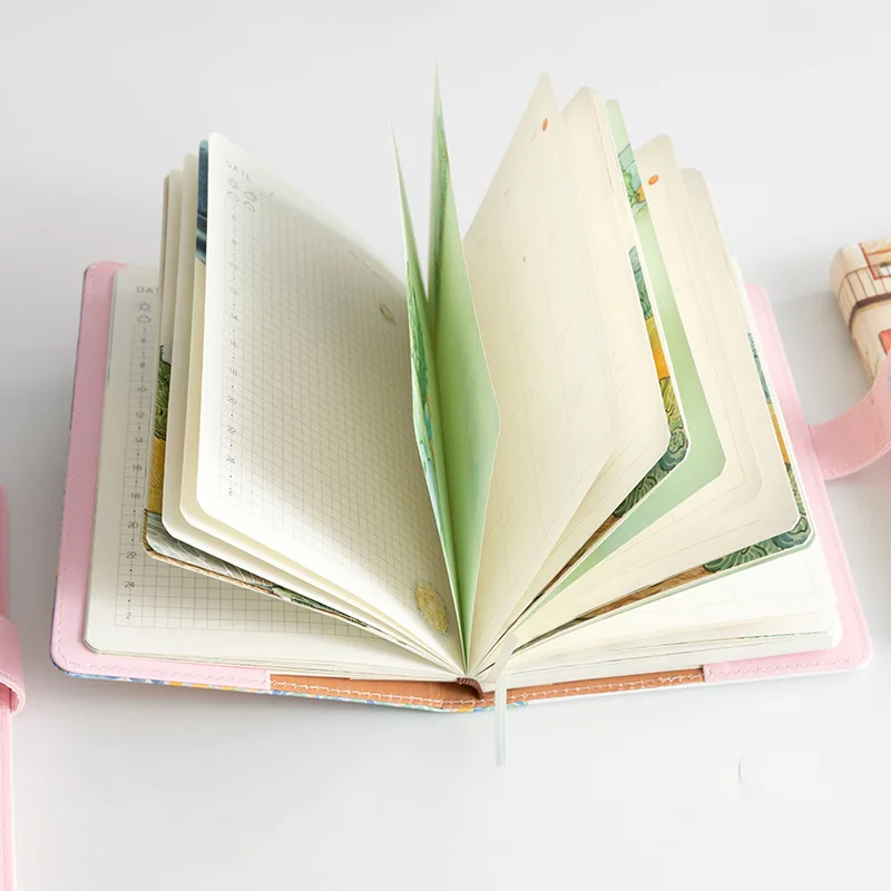 

A5 Cute Cat Leather Pocket Planner Filofax Weekly Diary Travelers Notebook With Colored Pages Stationery