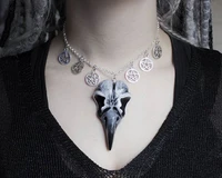 raven skull witchy bird pendant goth crow necklace resin handmade jewerly witchy wiccan pagan gothic gift huginn muninn