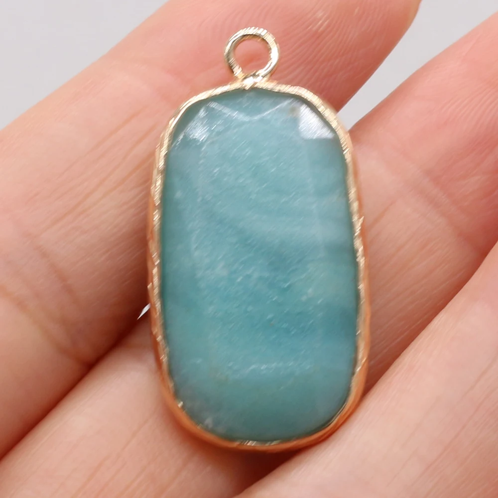 

Natural Semi-precious Stones Pendant Amazonite Gilded Edge DIY for Jewelry Making Necklaces Accessories Gift