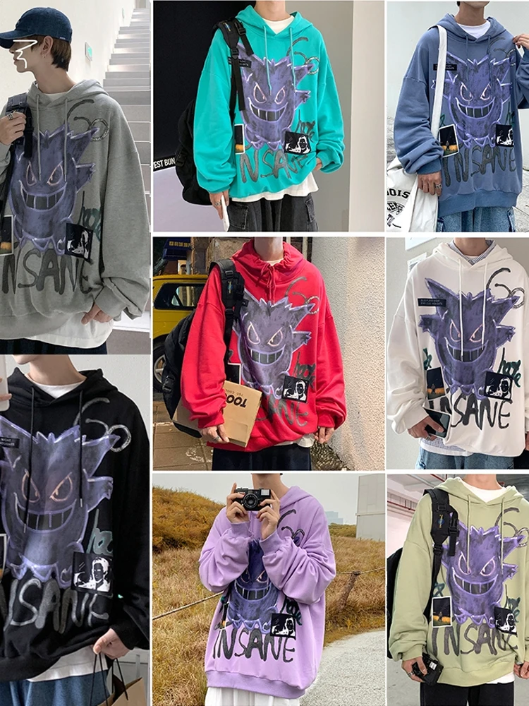 

Cartoon Anime Gengar Fleece Men Fashion Hip Hop Loose Coat Hoodie Spring Autumn