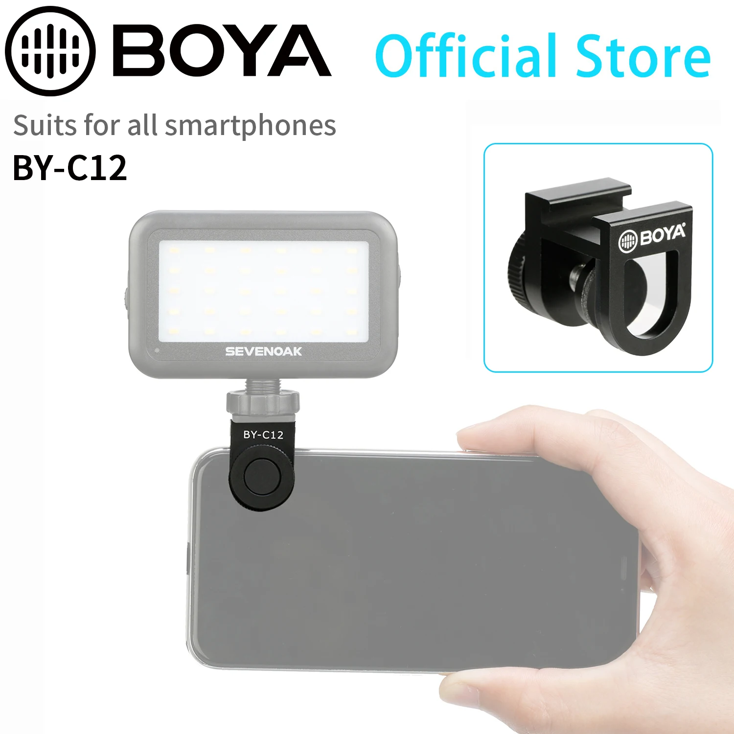 

BOYA BY-C12 Aluminum Clamp with Cold Shoe Mount for Attaching accessories Smartphone Tablet Microphone LED Light Vlog Video Live