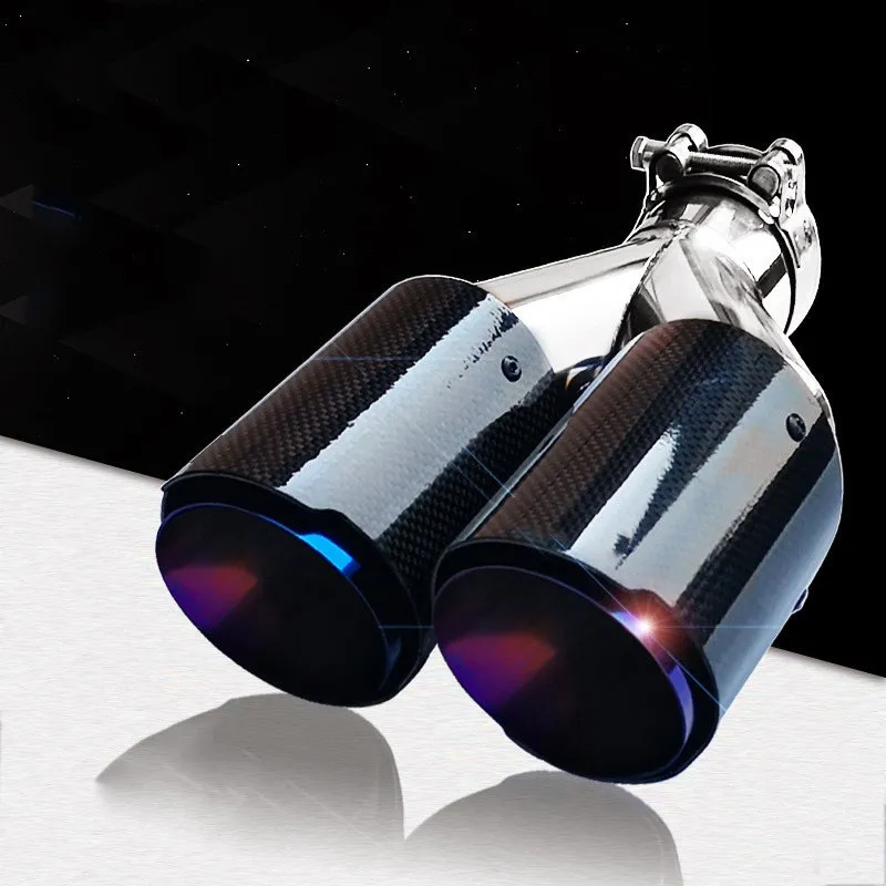 

Синий углеродный прямой автомобильный глушитель, Y-образный двойной выход, универсальные нержавеющая выпускная труба глушители, многоразм...