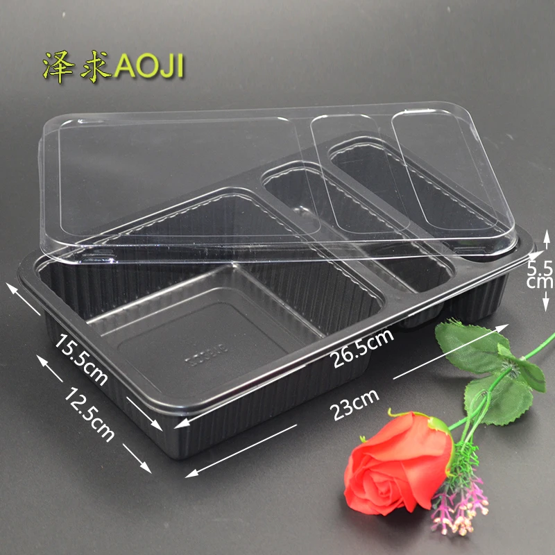 

20pcs Disposable Microwave heating black lunch box with lid plastic takeway container 1200ml/10.3*6*2.15in.