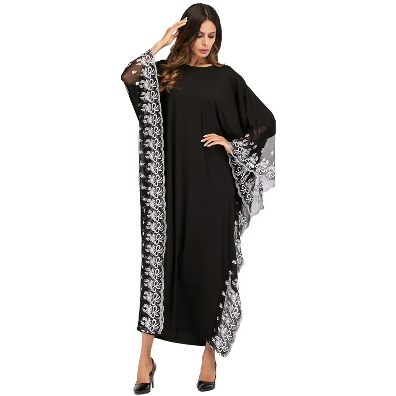 Женское платье с рукавами летучая мышь Abayas черное мусульманское в Дубае кафтан