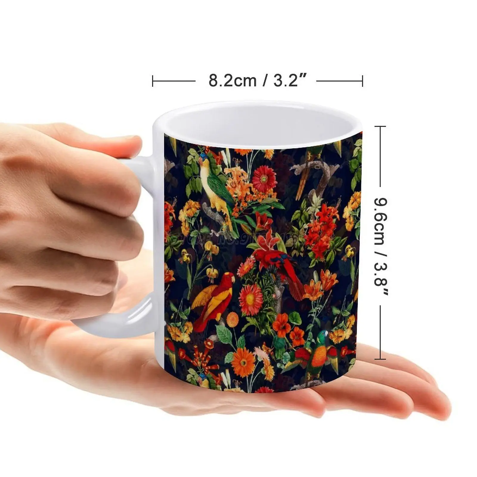 Кружка Керамическая в виде Тропических птиц ночных джунглей садов темно синего и