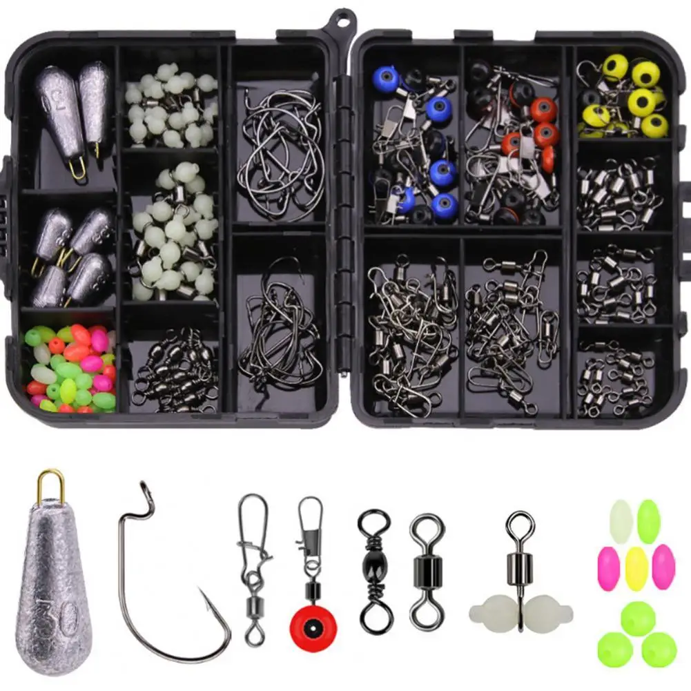

177pcs/box Fishing Accessories Kit Including Jig Hooks fishing Sinker weights fishing Swivels Snaps with fishing tackle box