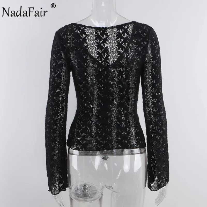 Женская Прозрачная кружевная блузка Nadafair черная и коричневая облегающая с