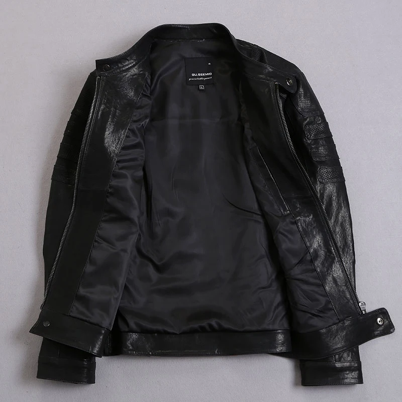 Мужские кожаные короткие Мотоциклетные Куртки из натуральной кожи на весну и