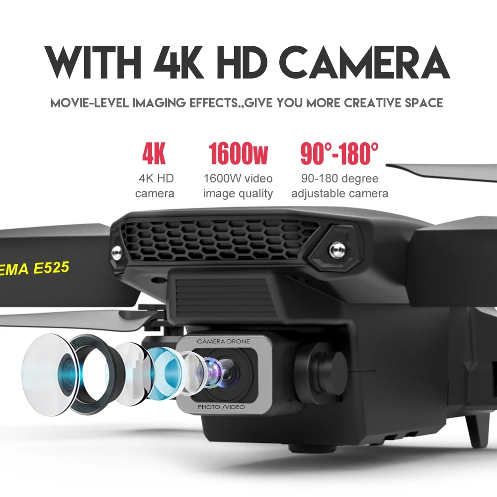 Дрон FEMA E525 FPV с HD 4K Wi Fi камерой удерживающим высоту складной RC Квадрокоптер
