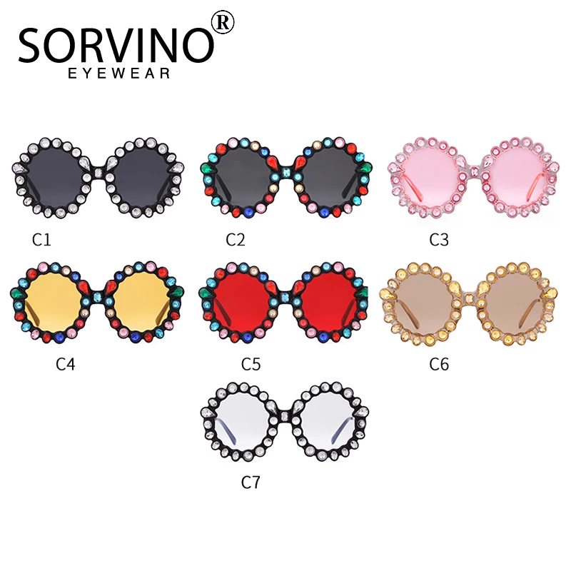 SORVINO Retro Shades For Women Diamond Round Sunglasses Brand Designer Luxury Fashion Oversized Crystal Circle Sun Glasses SP331 |