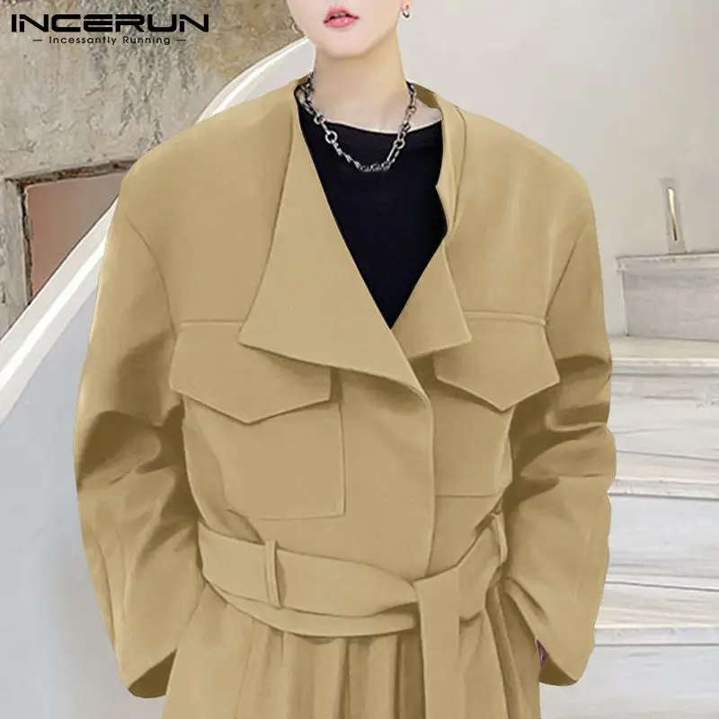 

Куртка INCERUN мужская с длинным рукавом, однотонная уличная одежда с карманами, повседневный кроп-пиджак на шнуровке, модная Асимметричная, 5XL,...