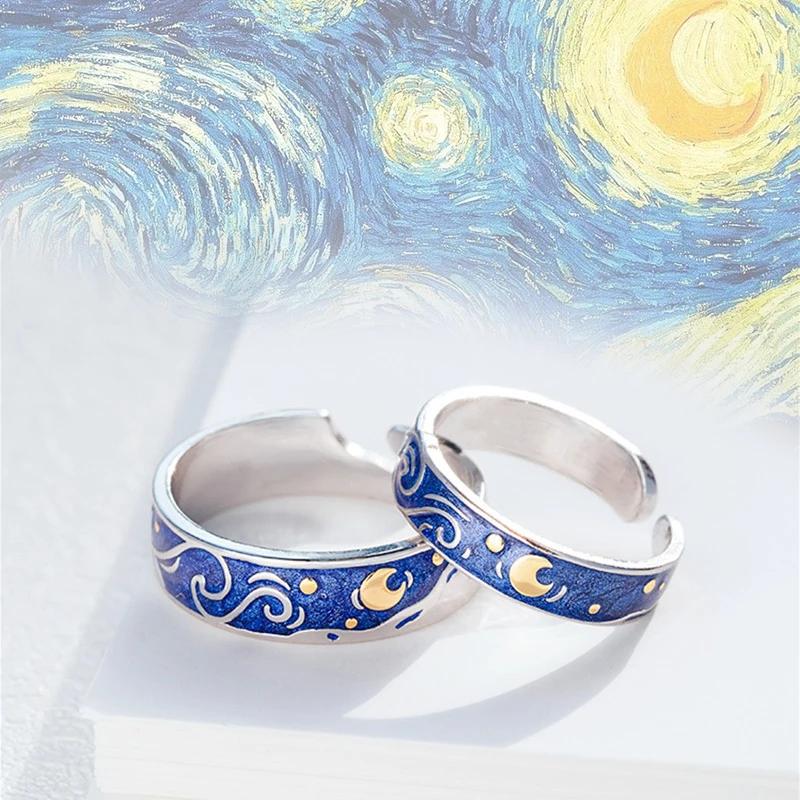 Модные кольца с покрытием звездного неба Ван Гога серебро 925 пробы Открытое