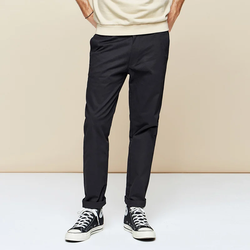 KUEGOU 2019 осенние хлопковые однотонные черные повседневные брюки мужские длинные