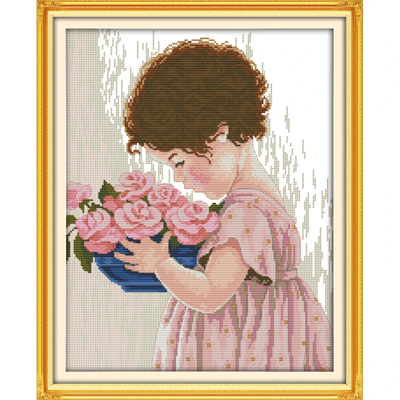 

Joy Sunday The Flower Girl Chinese Cross Stitch Kits Ecological Cotton Clear Stamped Printed 14CT 11CT DIY Wedding Decoration