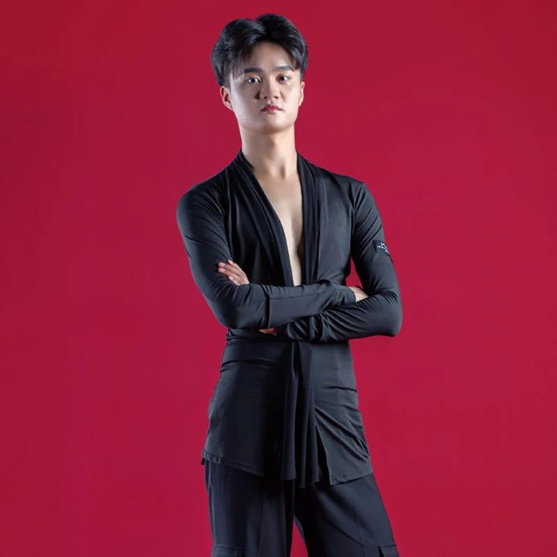 Сексуальный Мужской Топ для латинских танцев танго Самба ча Румба рубашки