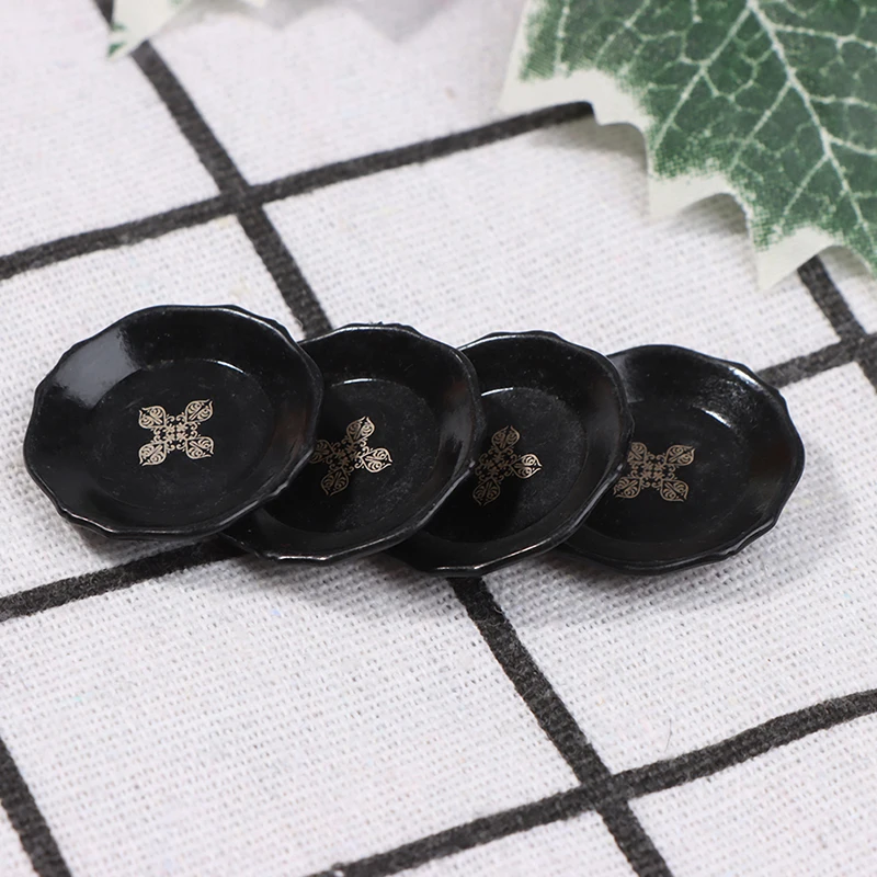 

4 шт./компл. 1/12 миниатюрная полимерная печатная тарелка для кукольного домика, миниатюрная кухонная мебель для кукольного домика