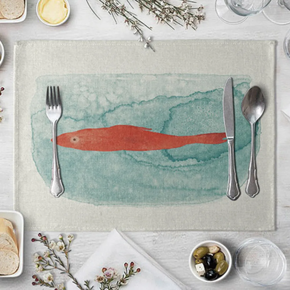 

Fishing Printing Table Mat Cartoon Table Napkin Placemat Art Creativity Doilies Kitchen Coaster Placemat Bowl Pad Decoration