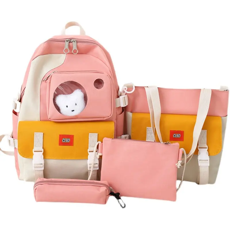 4 pcs sets canvas Schoolbags For Teenage Girls Female Children Shoulder Bags New Trend Female Backpack Fashion Women Backpack
