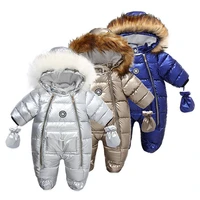 newborn baby winter rompers long sleeved fashion hooded clothes unisex baby thickend warm fur collar down jacket baby one piece