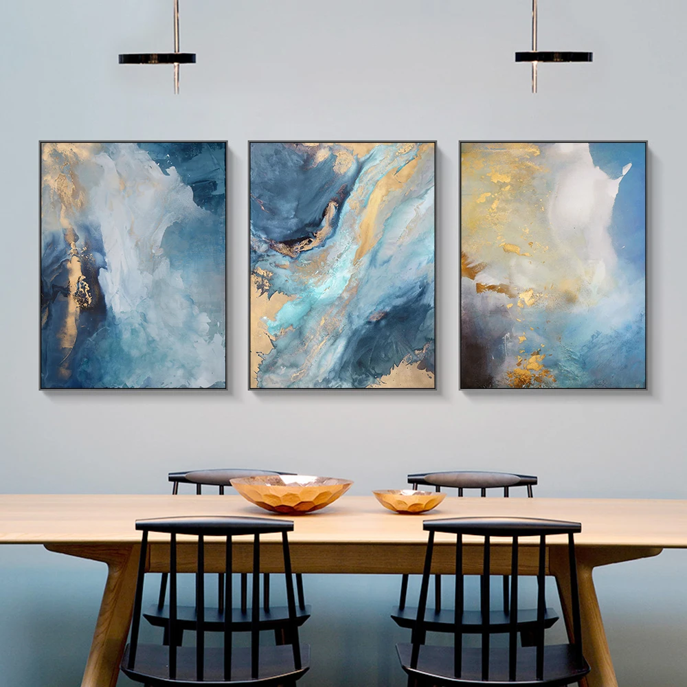 Картины на холсте абстрактный Золотой синий картина с изображением облаков