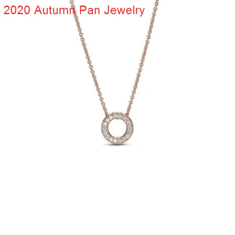 Collares de plata de ley S925 para mujer, collar de corazón con Círculo de pavé rosa, compatible con colgantes Pandora originales, regalo de cumpleaños 2020