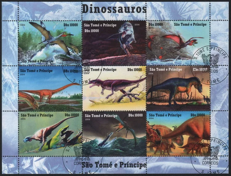 

9 шт./компл. почтовые марки 2004 из Сан-Томе и Принсипи с доисторическими динозаврами