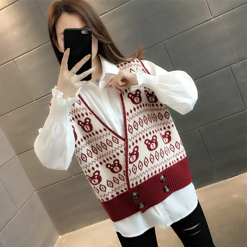 

Fashion V-neck Knitted Sweater Women's Vest Vest Spring 2021 New Style Loose Outer Wear Women's Cardigan