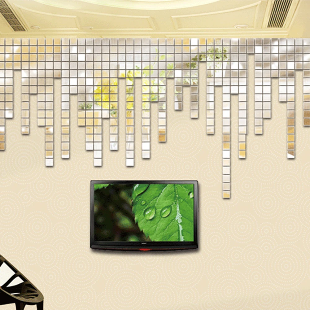 20 шт. квадратная акриловая Зеркальная Наклейка DIY 3D настенная наклейка ТВ Фоновые