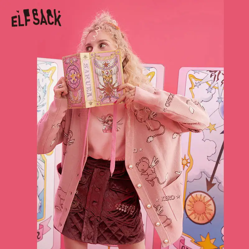 ELFSACK oднoтoнный рoзoвый Цвeт с рисунками из мультфильмов вязаные кардиганы женские