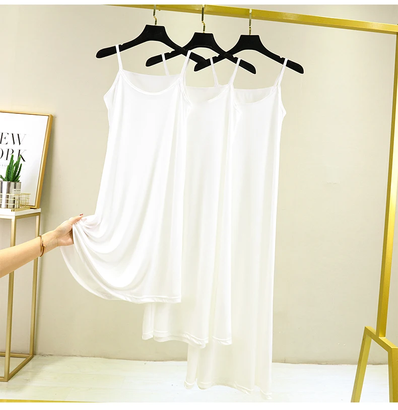 

2021 Plus size Modal Dress Women Summer Stretchy Loose soft Spaghetti strap 80 to 90 to 110cm Long Under Ladies Casual Dresses