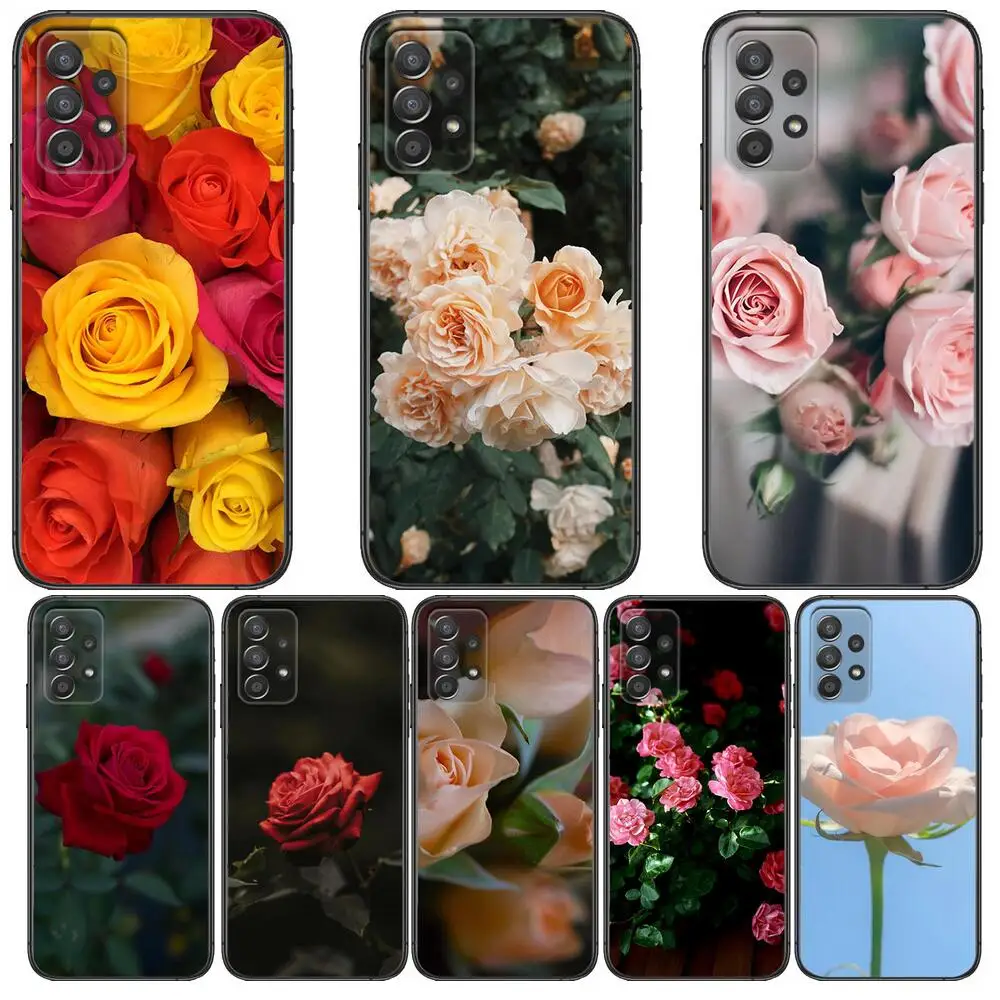 

Valentine's Rose Black Cover Phone For Samsung Galaxy A71 Case Galaxy A51 Cases A50 S20 plus 5g Soft Coque Shell