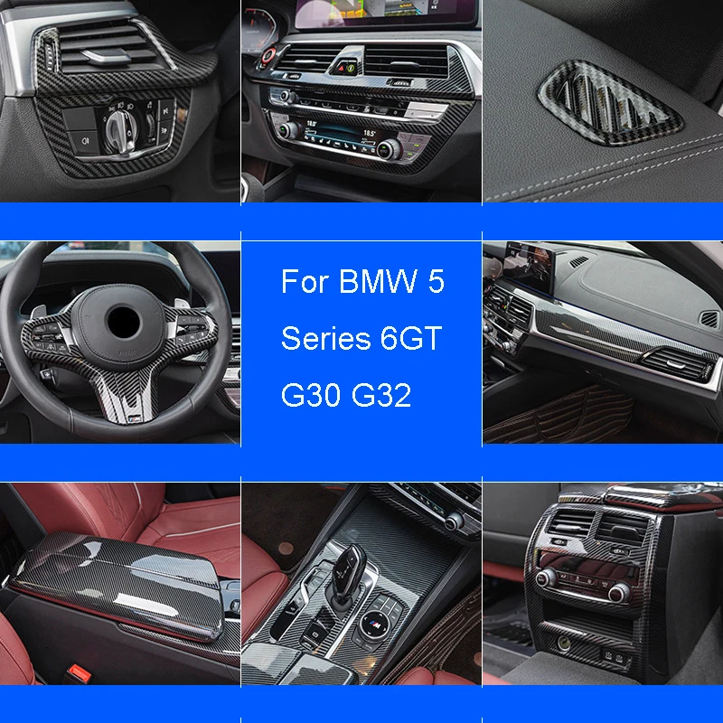 

Accessories For BMW 5 Series 6GT G30 G32 Carbon Fiber Car Inner Gearshift Buttons CD Panel Door Armrest Cover Trim Sticker frame