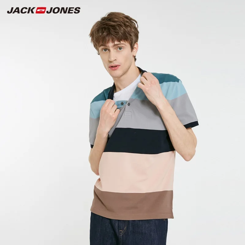 Мужская дышащая полосатая рубашка поло JackJones из 100% хлопка с отложным воротником и