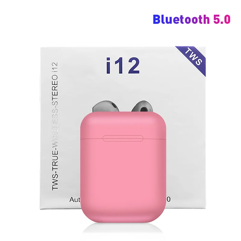 Розовый Оригинальные i12 TWS Touch control мини беспроводные наушники Bluetooth 5,0 гарнитура наушники для всех смартфонов PK i20 i30 i60 i80 tws - Цвет: Розовый
