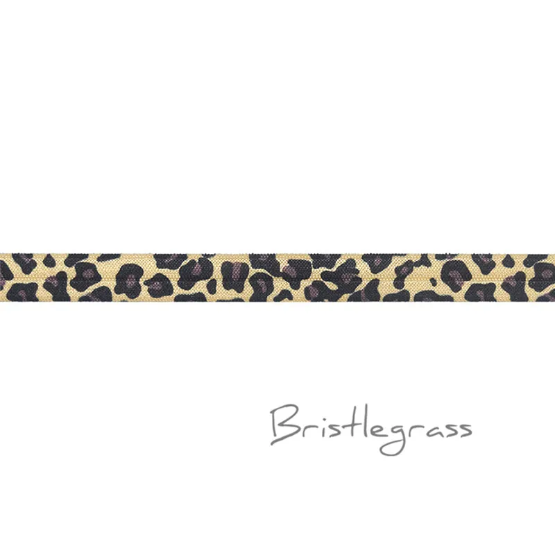 Nude Leopard BRISTLEGRASS 2 ярда 5/" 1,5 см Сова Фламинго цветочный принт враг складной над эластичными повязка из спандекса волос галстук платье с повязкой швейная отделка - Цвет: Nude Leopard