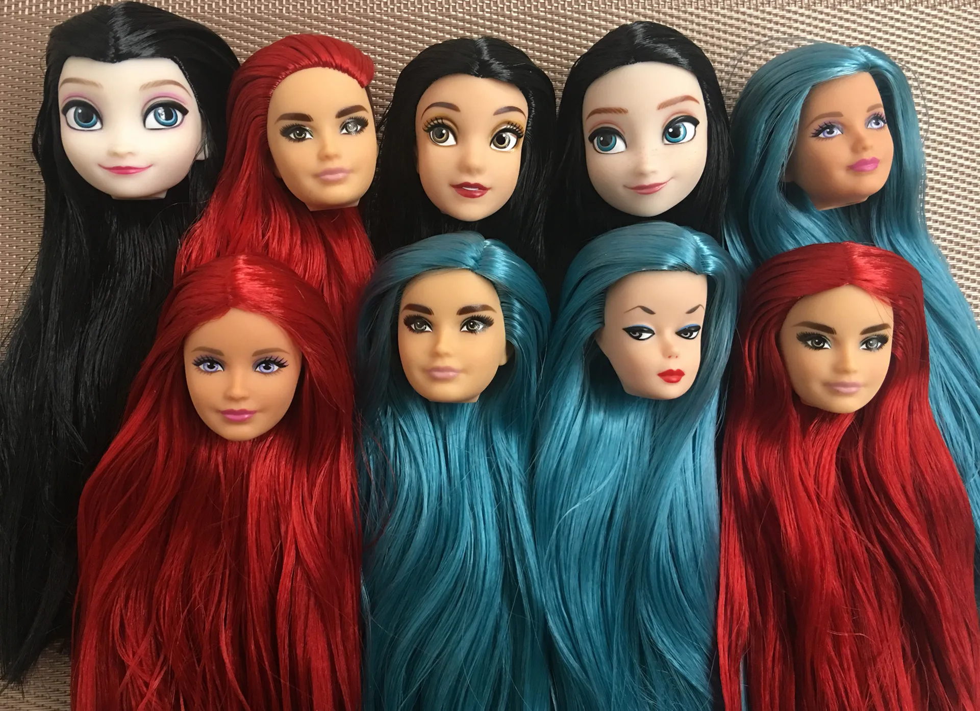 Фото Редкая коллекция головок кукла игрушка для женщин синие черные белые волосы