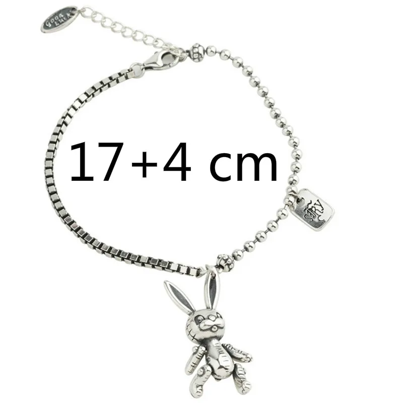 

925 Sterling Silver Dark Bunny Bracelets For Women Handmade Do The Old Box Chain Vintage Jewelry Female 2021 Trend