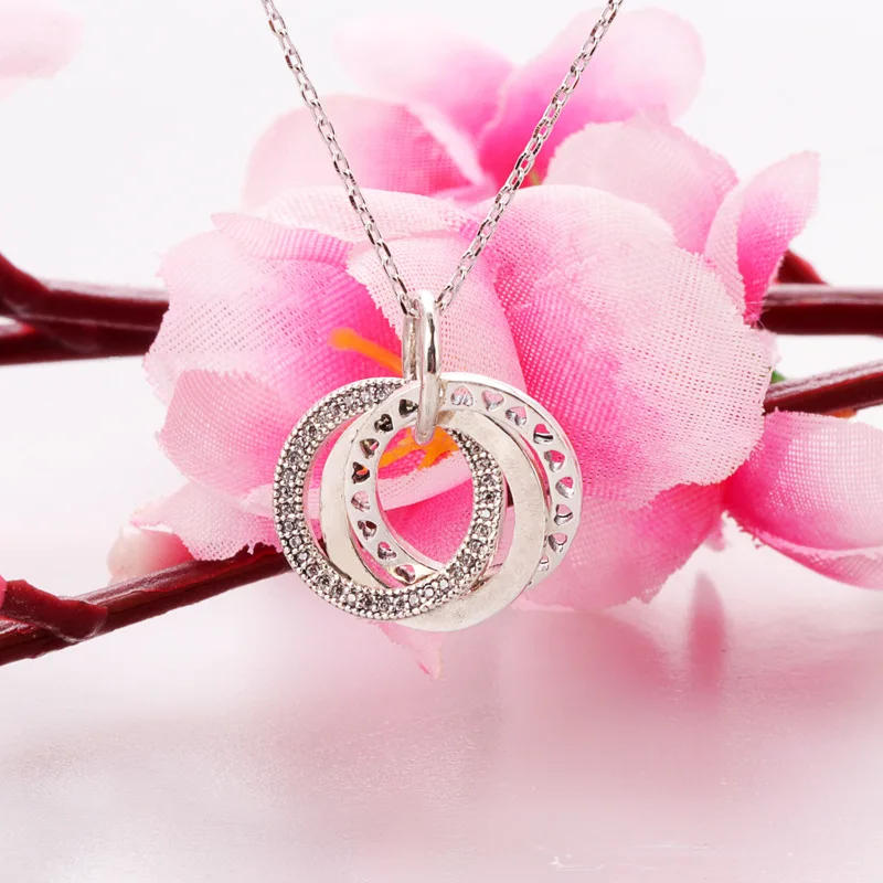

Hot S925 Sterling Silver Pendant Three Rings Heart-shaped Charm String Ornaments Fashion Diy Charms