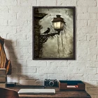 Винтажная настенная Картина на холсте, черная ворона, лампа, плакаты и принты, декоративные картины на Хэллоуин, Готический Декор, искусство для гостиной