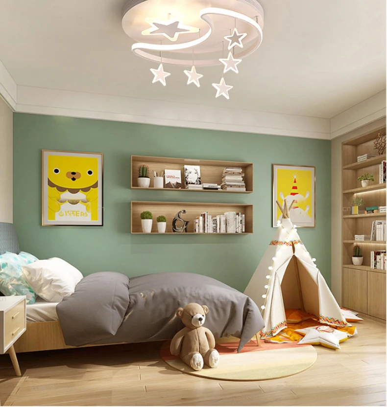 Chandelierrec, современный светодиодный потолочный светильник для детской комнаты, AC85~ 265 В, домашнее освещение, Светильники для детской спальни, потолочная лампа с Луной и звездой