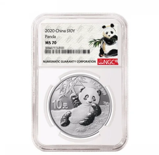 2020 Китай 30 г. 999 Серебряная панда ¥ 10 монета NGC 70