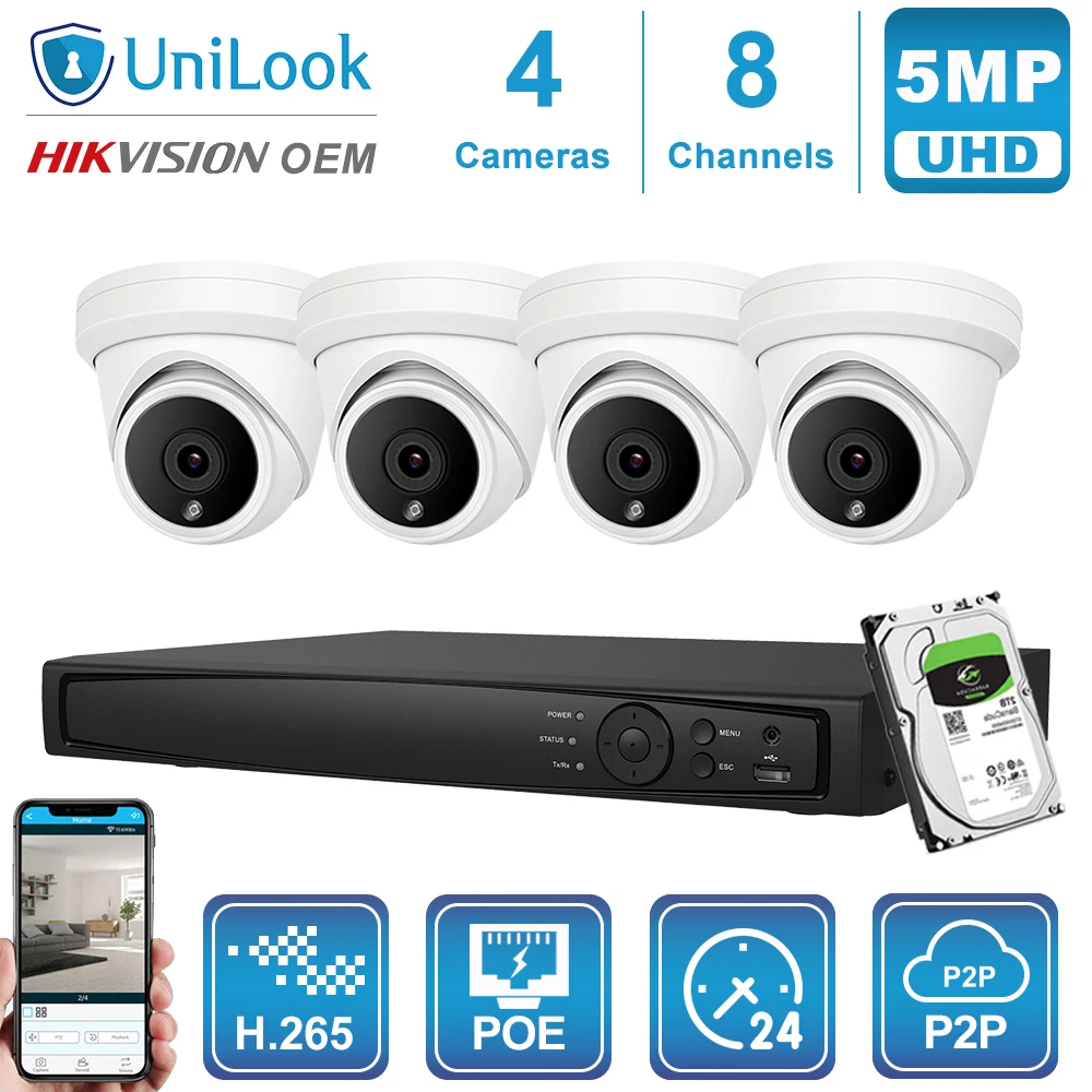 UniLook 8CH NVR 4/6/8 шт 5MP POE IP камера комплект уличная система безопасности ночное