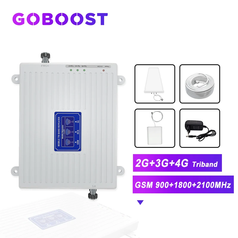 Усилитель сотового сигнала GOBOOST 2G 3G 4G GSM 900 1800 2100 DCS LTE для телефонов комплект антенн