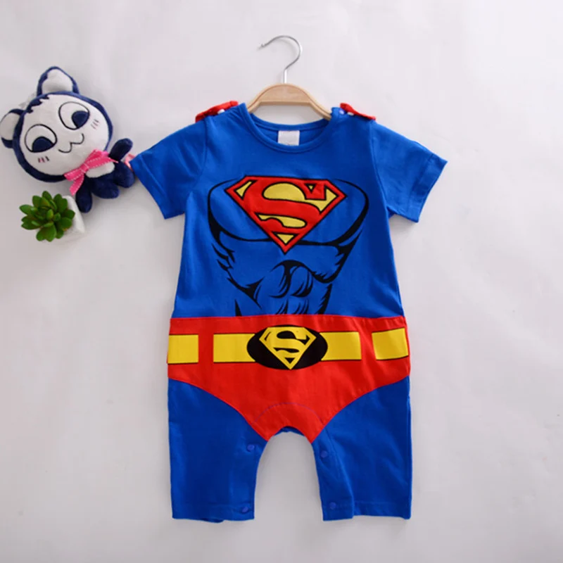 Superman Romper Costume With Removable Cape Fashion Baby Superhero Jumpsuit Infant Toddler Superboy Batman Onesie Multi 3-18M