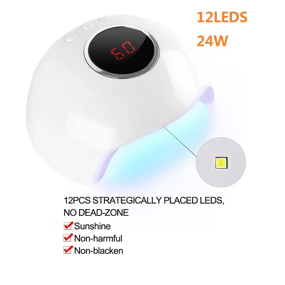White 24w LAMP 02 Светодиодный УФ-светильник Сушилка для ногтей Маникюрный 24 Вт Светодиодный светильник все гель-лаки для ногтей полимеризация таймер маникюрный аппарат для маникюра Инструменты для дизайна ногтей - Цвет: White 24w LAMP 02