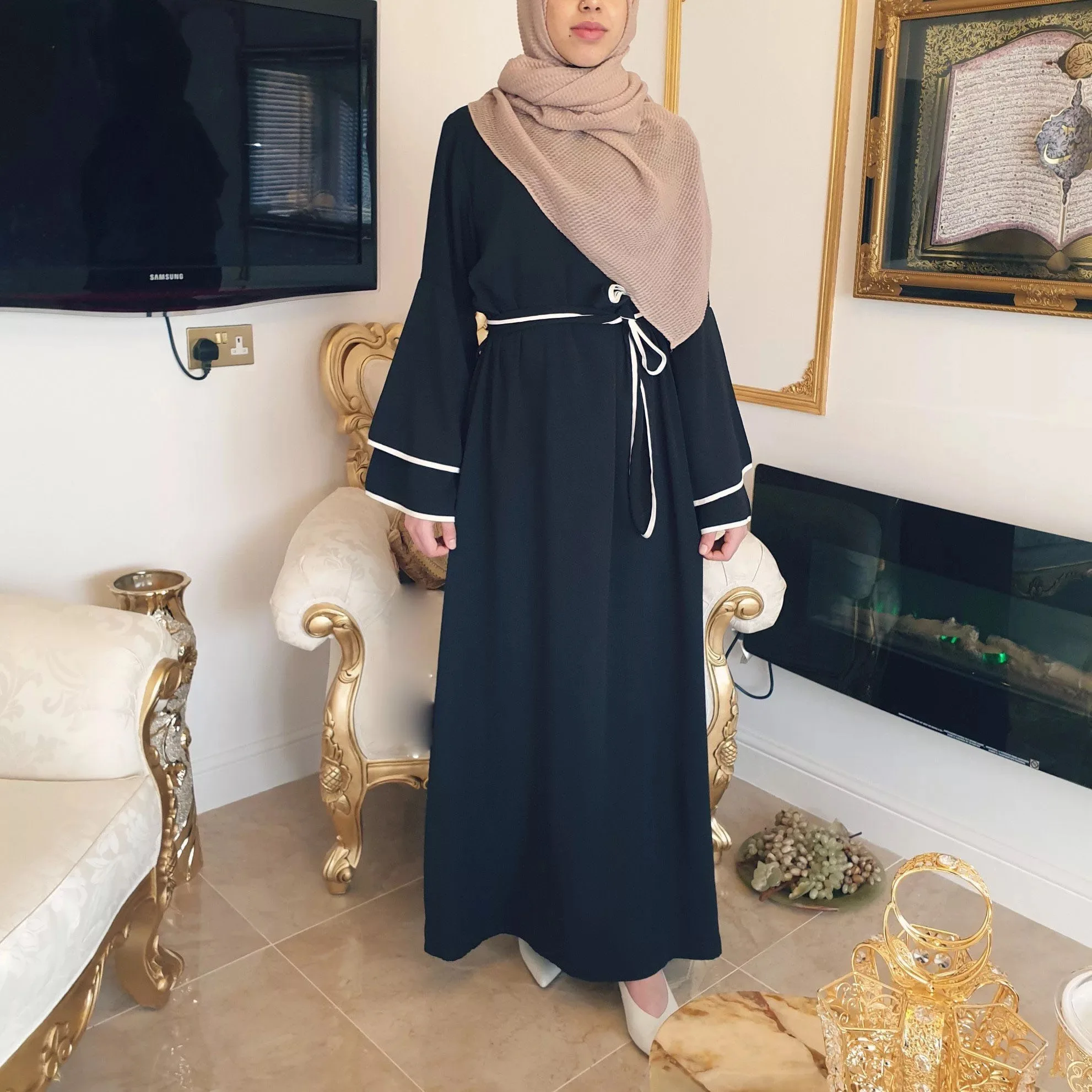 Платье женское с длинным рукавом, мусульманская абайя, Макси Кафтан, женское платье, юбка