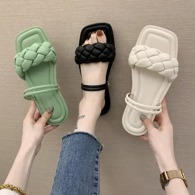 

Shoes Slippers Casual Slides Summer Clogs Woman Pantofle Luxury Flat Soft Beach 2021 Rome Basic Fashion PU Shoes Women Slippers