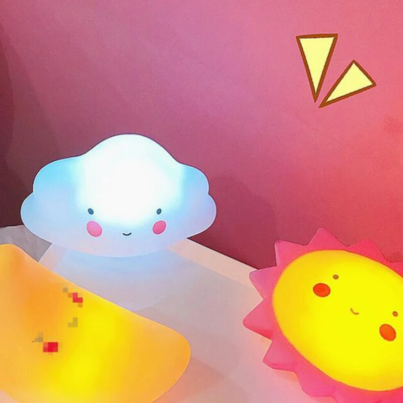 Милое солнце облако Луна в форме силикона светодиодный ночник белый мультфильм