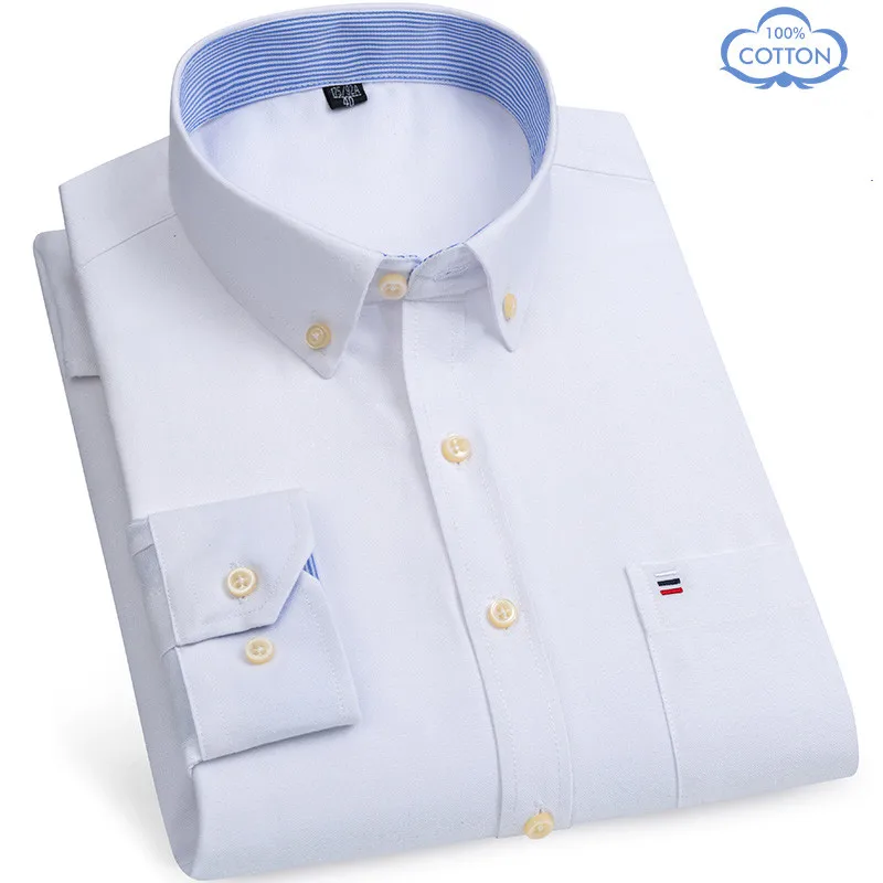 New Size S -7XL Blue Men Shirt Long Sleeve 100% Cotton Oxford Soft Comfortable Regular Fit Quality Business Man Casual Shirts | Мужская